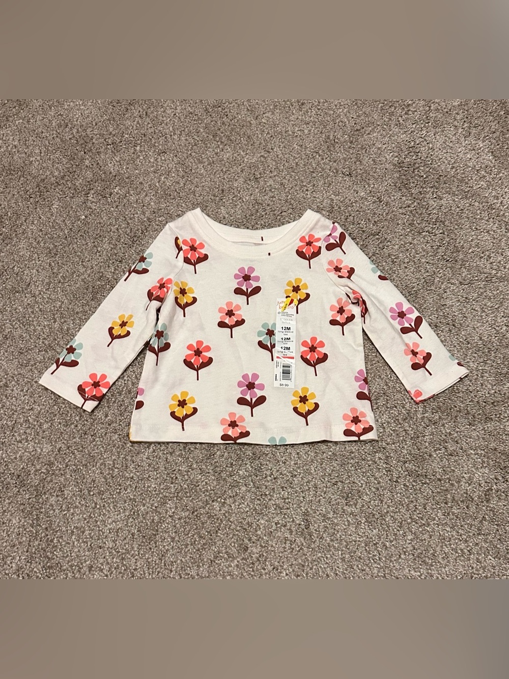 Kids Cream Long-Sleeve Tee with Flowers